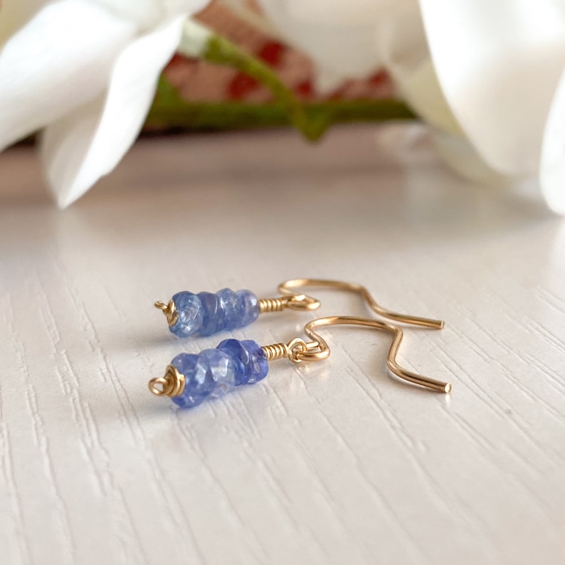 Dainty Tanzanite Dangle Earrings, Silver 14k Solid Gold/Rose Gold Filled, Blue Gemstone Drop Earrings, Simple Bridal December Birthstone image 6