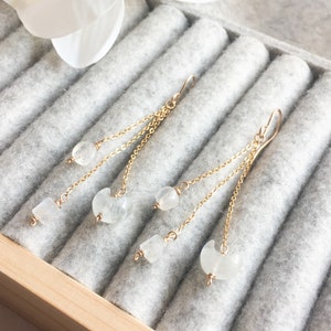 Rainbow Moonstone Dangle Earrings Sterling Silver 14k Gold-Rose Gold Filled Dainty Chain Drop Moonstone Earrings Crescent Moon Gemstone
