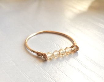 Tiny Citrine Ring 14K Gold/Rose Gold Filled Sterling Silver Wire Wrap Gemstone Bar Ring Tiny Stone Simple Skinny Ring November Birthstone