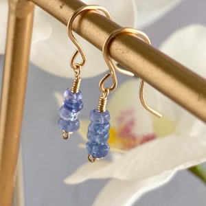 Dainty Tanzanite Dangle Earrings, Silver 14k Solid Gold/Rose Gold Filled, Blue Gemstone Drop Earrings, Simple Bridal December Birthstone image 4