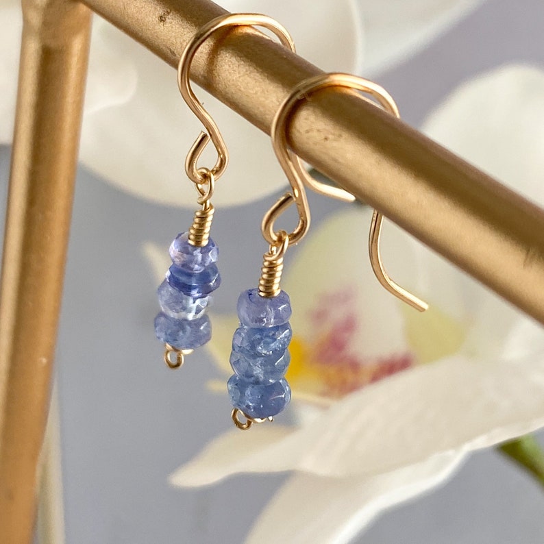 Dainty Tanzanite Dangle Earrings, Silver 14k Solid Gold/Rose Gold Filled, Blue Gemstone Drop Earrings, Simple Bridal December Birthstone image 4