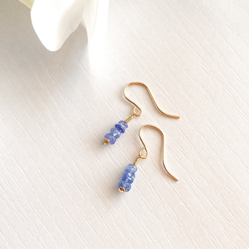 Dainty Tanzanite Dangle Earrings, Silver 14k Solid Gold/Rose Gold Filled, Blue Gemstone Drop Earrings, Simple Bridal December Birthstone image 1