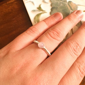 Pink Morganite Ring, 14K Gold/14K Rose Gold Filled Sterling Silver Ring Dainty Stack Ring, Tiny Crystal Simple Wire Wrap Ring, Pastel Pink image 3