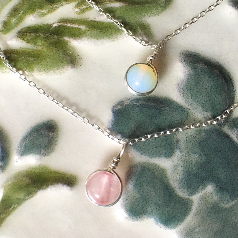 Dainty Moonstone & Rose Quartz Layered Necklace Sterling Etsy