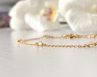 Dainty Citrine Bracelet Delicate Sterling Silver 14k Gold Rose Gold Filled Simple Tiny Gemstone Layering Bracelet Yellow November Birthstone