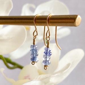 Dainty Tanzanite Dangle Earrings, Silver 14k Solid Gold/Rose Gold Filled, Blue Gemstone Drop Earrings, Simple Bridal December Birthstone image 5