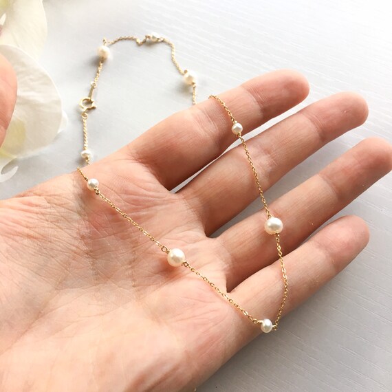 Dainty Freshwater Pearl Necklace Argento Sterling Oro 14k Oro