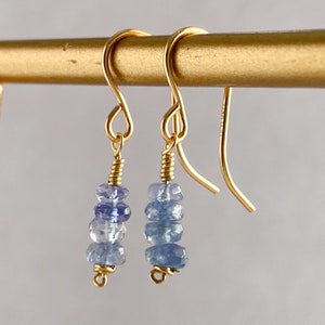 Dainty Tanzanite Dangle Earrings, Silver 14k Solid Gold/Rose Gold Filled, Blue Gemstone Drop Earrings, Simple Bridal December Birthstone image 2