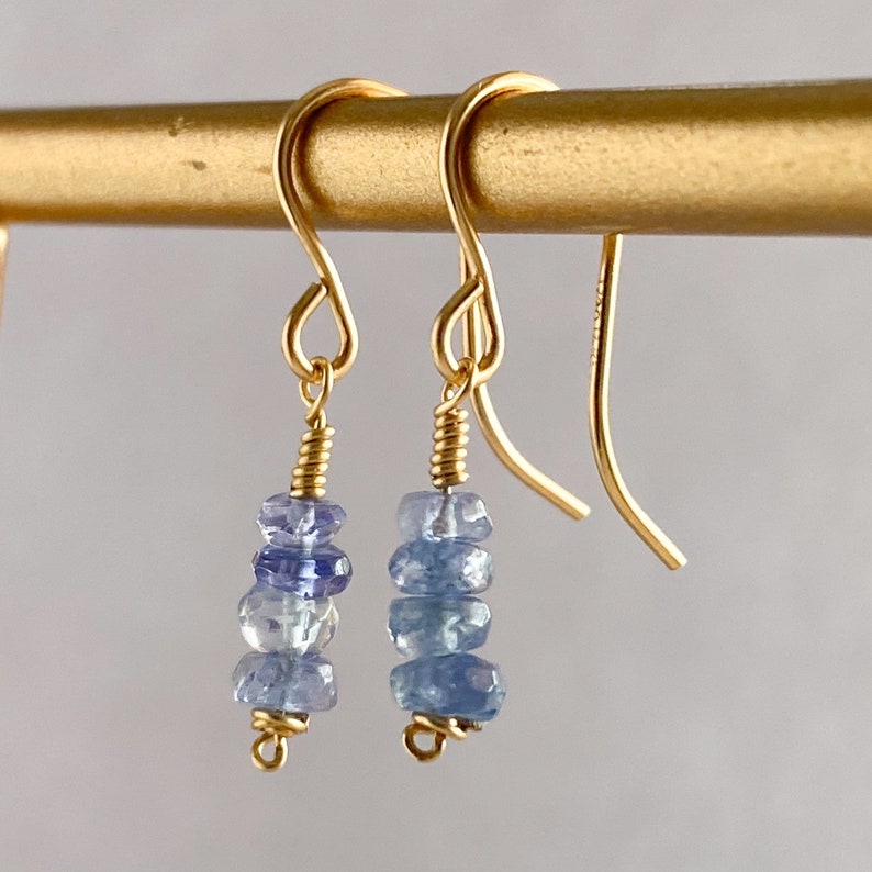 Dainty Tanzanite Dangle Earrings, Silver 14k Solid Gold/Rose Gold Filled, Blue Gemstone Drop Earrings, Simple Bridal December Birthstone image 2