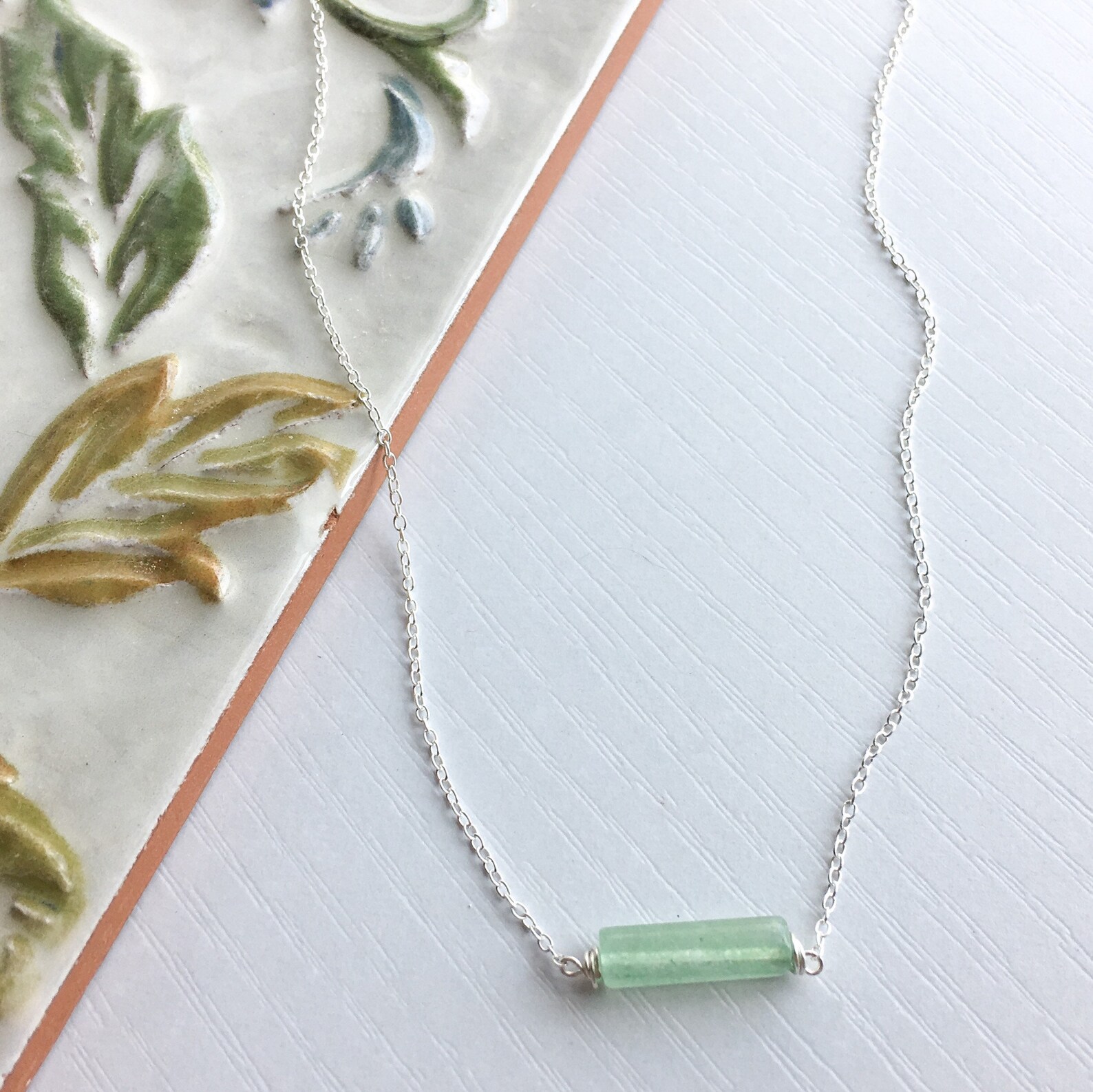 Tiny Jade Bar Necklace Sterling Silver 14k Gold/Rose Gold Etsy