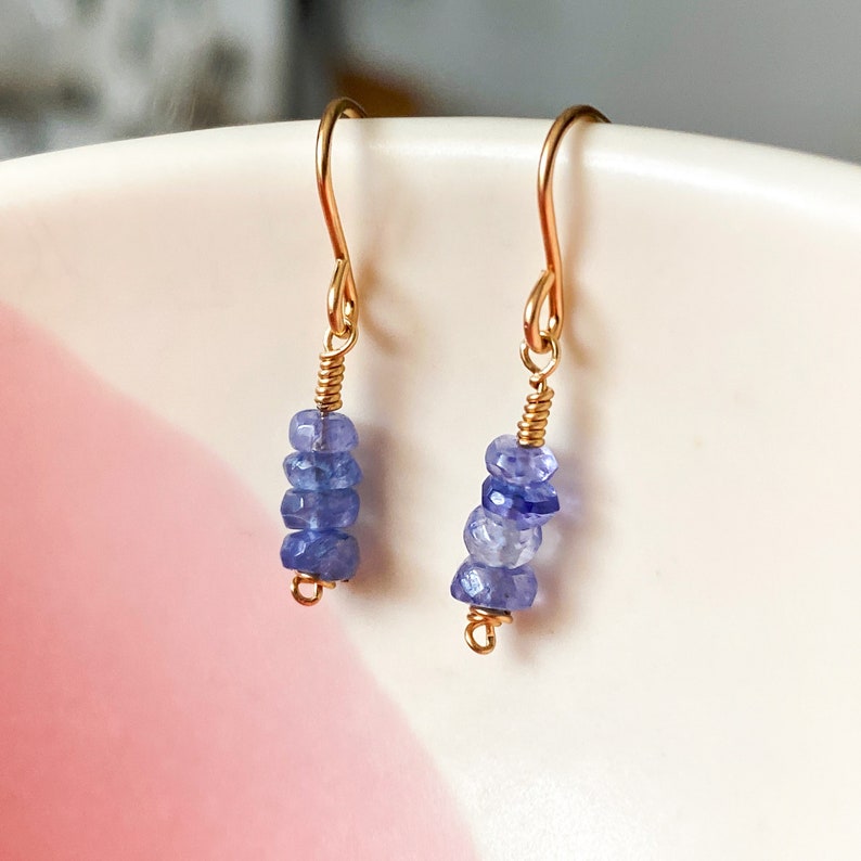 Dainty Tanzanite Dangle Earrings, Silver 14k Solid Gold/Rose Gold Filled, Blue Gemstone Drop Earrings, Simple Bridal December Birthstone image 7