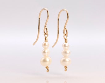 Dainty Pearl Dangle Earrings, Silver 14k Gold/Rose Gold Filled, Freshwater White Pearl Gemstone Drop Earrings, Simple Bridal June Birthstone