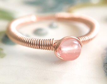 Rose Quartz Ring 14K Gold Filled - Sterling Silver - 14K Rose Gold Filled Ring, Pink Quartz Ring, Dainty Stacking Ring, Tiny Gemstone Ring