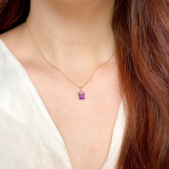 アメジストペンダントネックレス スターリングシルバーチェーン 14K 