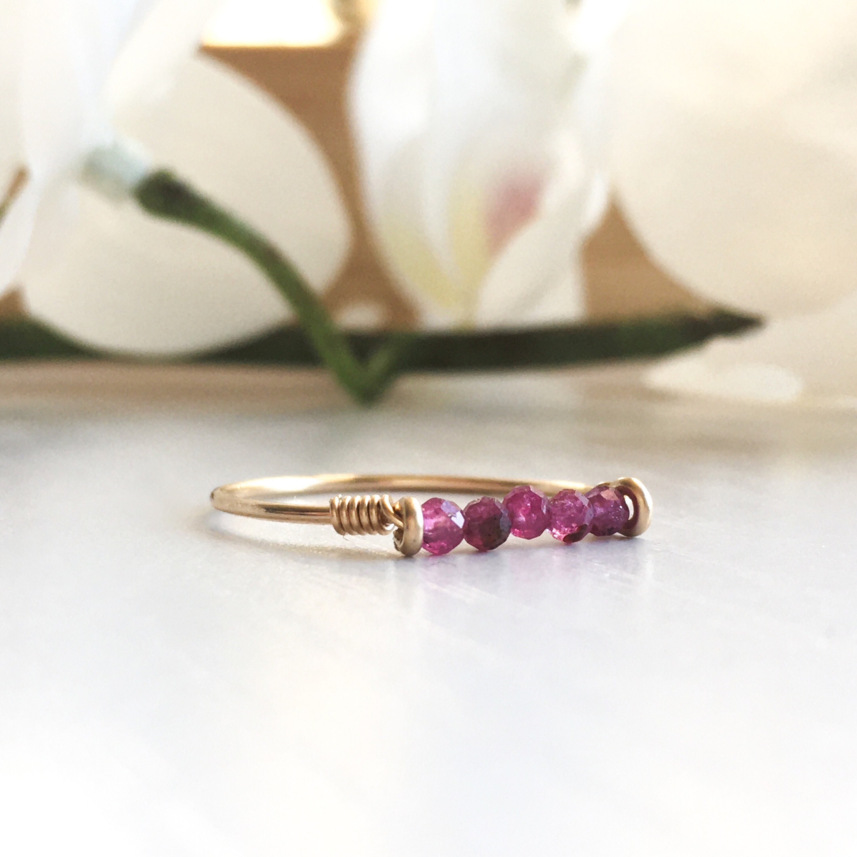 Tiny Ruby Ring 14K Gold/rose Gold Filled Sterling Silver Wire Wrap Pink ...