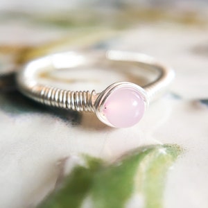 Pink Morganite Ring, 14K Gold/14K Rose Gold Filled Sterling Silver Ring Dainty Stack Ring, Tiny Crystal Simple Wire Wrap Ring, Pastel Pink image 5