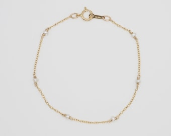 Dainty Freshwater Pearl Bracelet Delicate Sterling Silver 14k Gold Rose Gold Filled Simple Tiny Gemstone Layering Bracelet June Birthstone