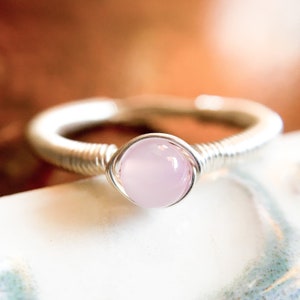 Pink Morganite Ring, 14K Gold/14K Rose Gold Filled Sterling Silver Ring Dainty Stack Ring, Tiny Crystal Simple Wire Wrap Ring, Pastel Pink image 2