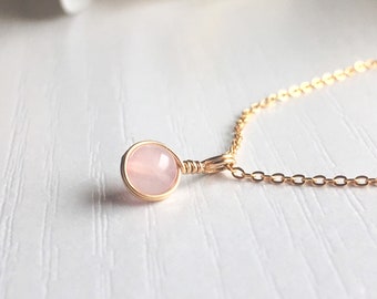 Dainty Rose Quartz Pendant Necklace, Sterling Silver 14k Gold/Rose Gold, Pink Gemstone Necklace, Pink Pendant Crystal, Tiny Pendant Necklace
