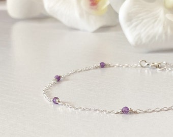 Dainty Amethyst Bracelet Delicate Silver 14k Rose/Gold Filled Simple Bracelet Tiny Purple Gemstone Layering Bracelet February Birthstone