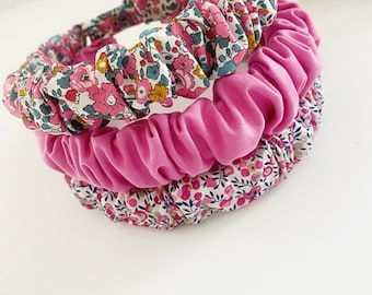 Haarband mit Rüschen, Liberty of London-Haarreif, rosa Stirnband, handgemachter Stoff-Haarreif, Kleinkind-Haarband, Mädchen rosa Stirnband