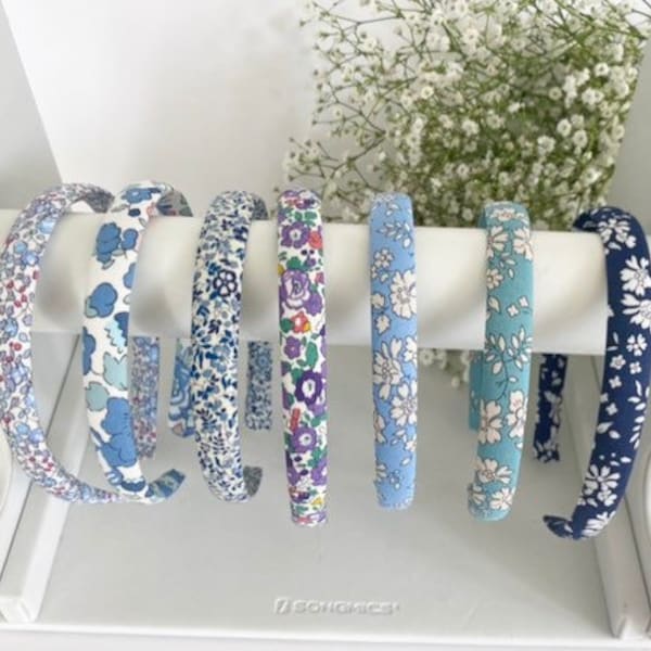 Liberty of London Alice Band blue, lilac floral headband, toddler hairband, pretty floral purple hairband, teal Alice band