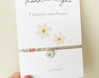 Teacher gift, thank you teacher bracelet, end of term gift, teaching assistant present, Liberty of London bracelet, pretty charm bracelet