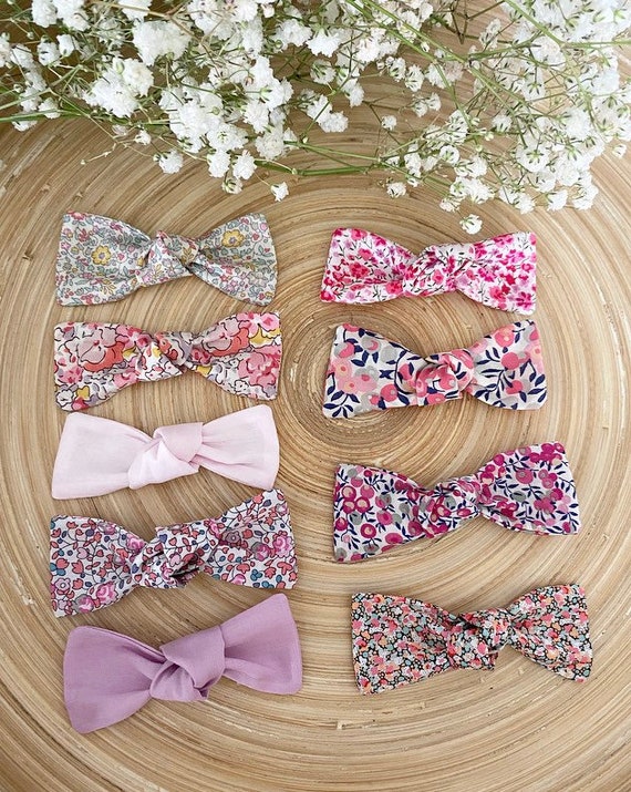 Baby Girl Hairclip Bows Liberty Fabric Flower Summer Pink Pastel Fringe Pigtail 