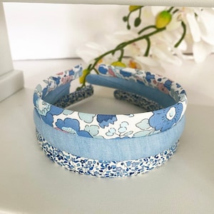 Liberty of London blue Hairband set, denim Alice band, pretty hair accessories, floral fabric headband, toddler hairband set 3