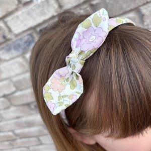Liberty of London bow hairband, pastel Alice band, lilac toddler hairband, girls hair accessories, fabric bow headband image 4