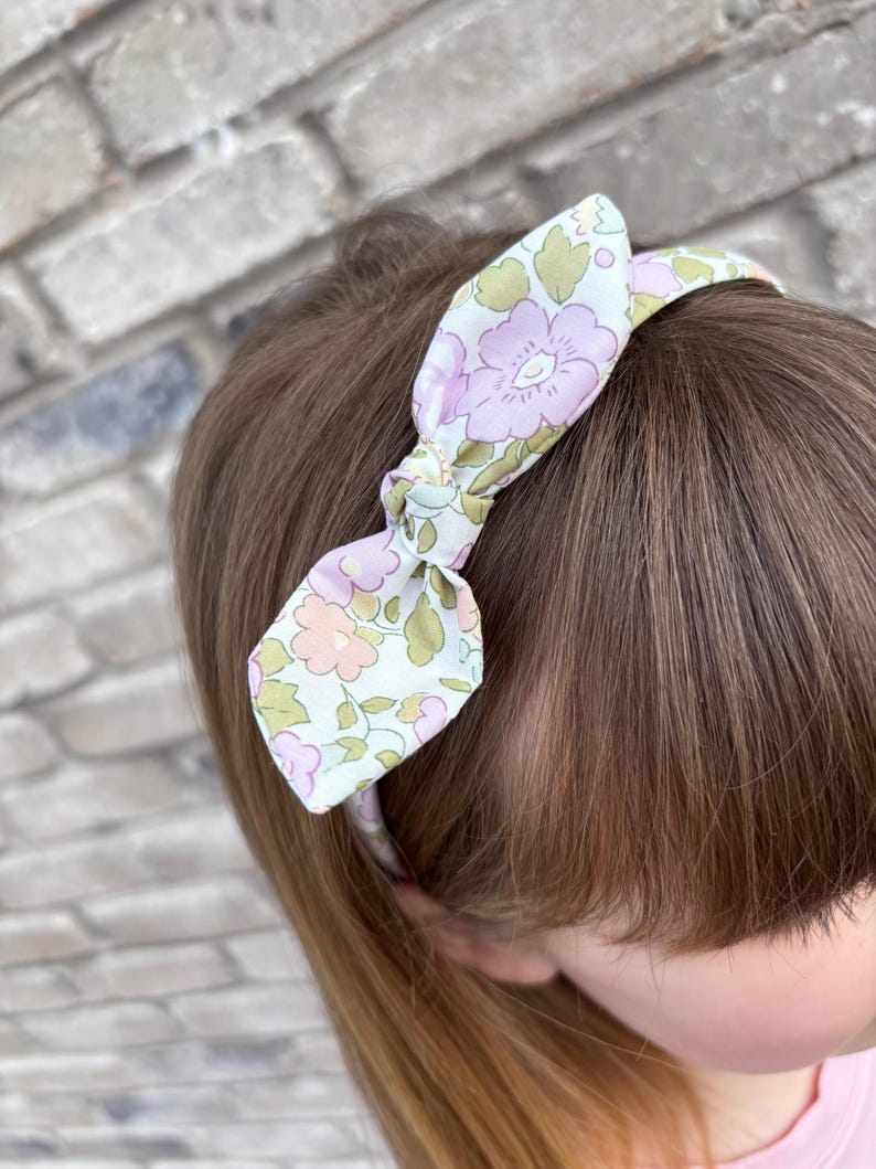Liberty of London bow hairband, pastel Alice band, lilac toddler hairband, girls hair accessories, fabric bow headband image 4