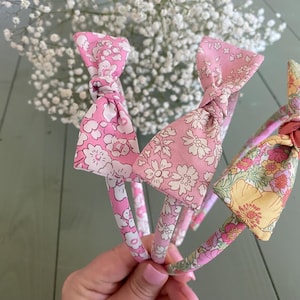 Liberty of London hairband set of 3, pretty pink floral Aliceband, cute toddler bow hair accessories, girls Alice band, kids fabric headband