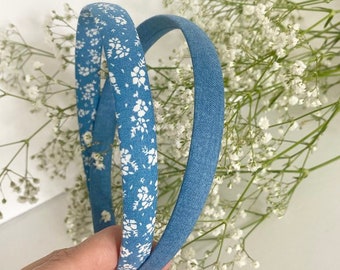 Handmade fabric hairband, denim look Alice band, floral fabric Alice band, toddler headband, summer kids headband, blue cotton hairband