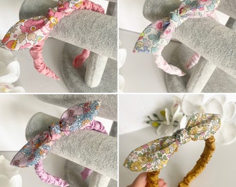 Liberty of London ruffle bow Alice band, skinny hairband, large bow floral headband, toddler hair accessory, pretty hairband, kids hairband