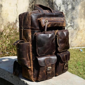Buffalo Leather Backpack Rucksack Laptop Daypack Hiking School College Business  Everyday Bag Backpack for Graduation Boyfriend Bestfriend