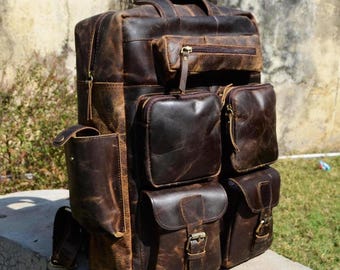 Handmade Full Grain Leather Backpack for Men – Vintage Laptop Rucksack – Travel Carry On Bag – Gift for Her