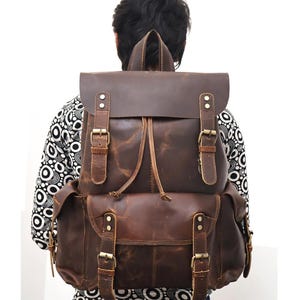 16&quot; Leather Backpack for Men Travel Rucksack Personalized Hiking Unisex Laptop Vacation Backpack for Woman Groomsman Wedding Christmas Gift