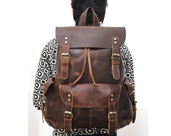 16" Handmade Large Leather Backpack Travel Rucksack Weekend Bag For Men & Women Vintage Rustic Bag, School Backpack Mother's day Gift
