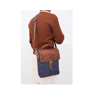 Borsa in tela e pelle per uomo e donna, borsa a tracolla, borsa da viaggio, custodia marrone per Macbook, rustica, vintage, marrone, regalo per la laurea della mamma