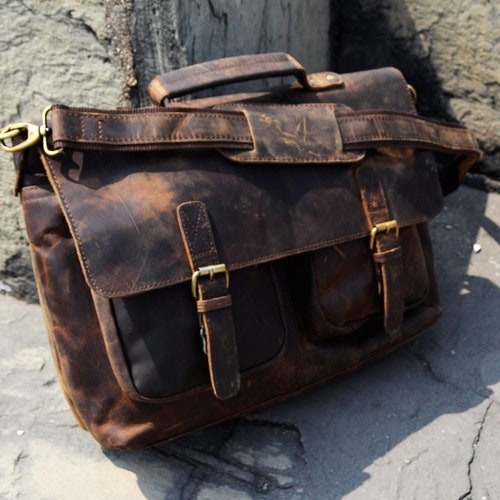 Everyday Leather Messenger Bag Office Briefcase Crossbody Men - Etsy