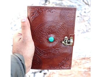 Tree of Life Leather Journal, Handmade Embossed Travel Sketchbook