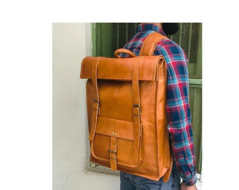 Vintage Leather Backpack Travel Backpack Leather Roll Top Backpack Handmade Laptop Bag Rustic Bag Gift for Men Women Mothers Day Gift