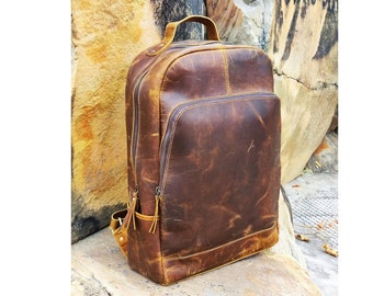 Personalized leather backpack for men full grain leather travel bag backpack school bag leather daypack men office backpack gift for him