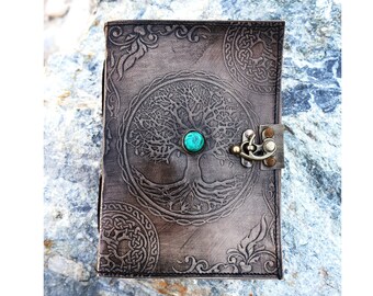 Tree of Life Leather Journal, Embossed Handmade Travel Diary, Refillable Sketchbook