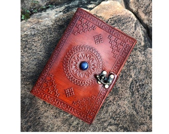 Keltisches Leder Tagebuch mit Stein, Vintage Reisetagebuch