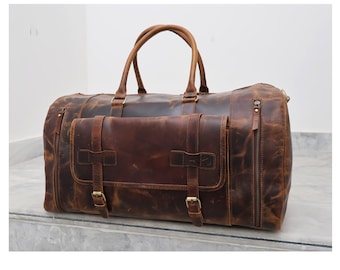 Personalized Mens Travel Bag Full Grain Leather Duffel Bag Monogrammed Duffle Bag Weekend Luggage Bag Unique Christmas Gifts Carry-on Bag