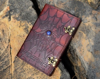 Handmade Leather Journal: Embossed Spider-man Design, Refillable A5