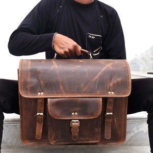 Handmade Buffalo Leather Messenger Cross-Body Laptop Bag Office Handbag Briefcase Rustic Vintage Messenger Bag for Men Women Mother Day Gift image 6