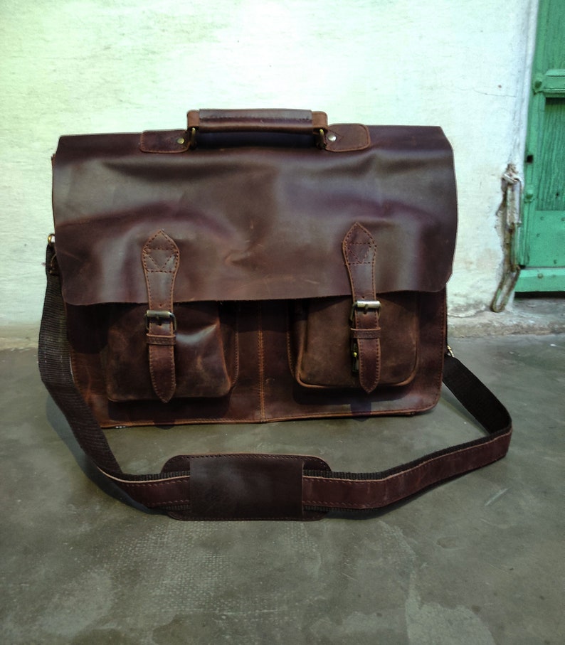 Office Briefcase 18 Vintage Leather Messenger Crossbody Laptop Bag Best Mothers Father Day Gift Rustic Bag Travel Shoulder Handbag
