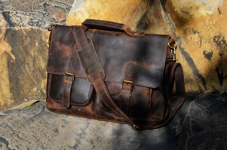 Handmade Buffalo Leather Messenger Cross-body Laptop Bag, Travel Handbag, Office Shoulder Handbag, Strong Briefcase, Rustic Bag, Best Gift